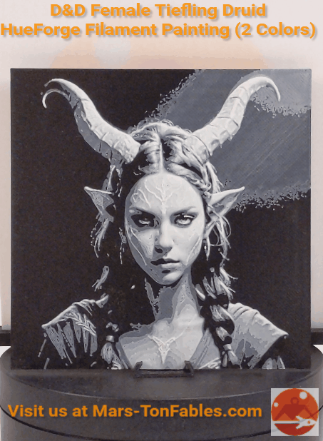 D&D Female Tiefling Druid Portrait HueForge Filament Painting (2 Colors)