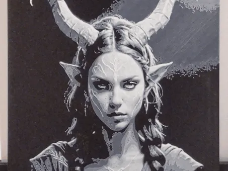 D&D Female Tiefling Druid Portrait HueForge Filament Painting (2 Colors)