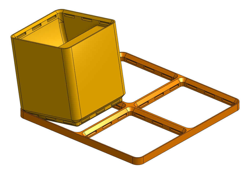 Clip-on Gridfinity Baseplate and Bin
