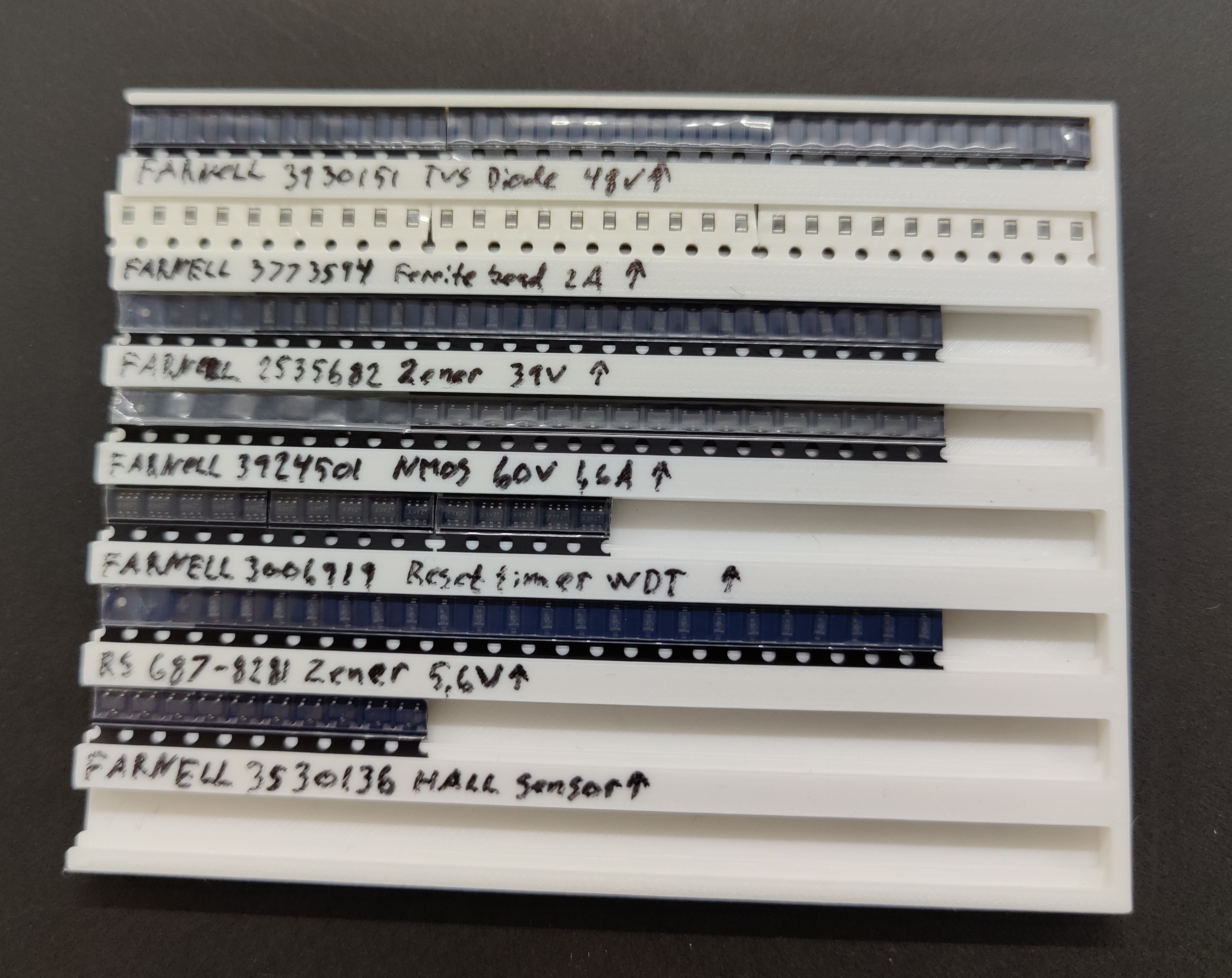 Card-style SMD tape container