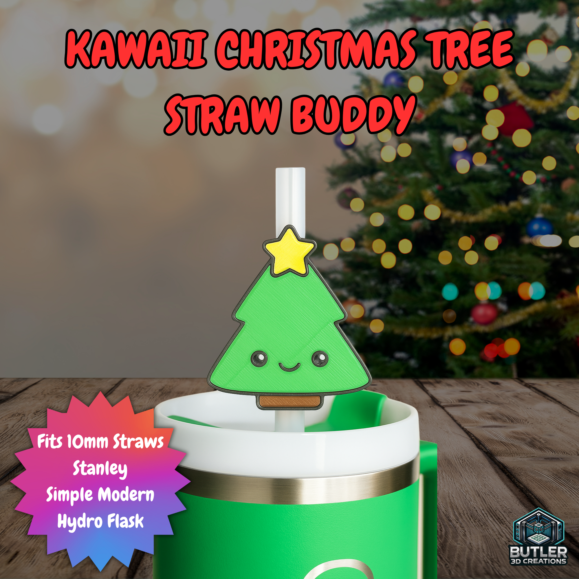 Kawaii Christmas Tree Straw Buddy