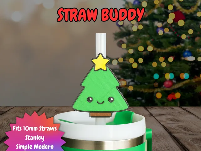 Kawaii Christmas Tree Straw Buddy