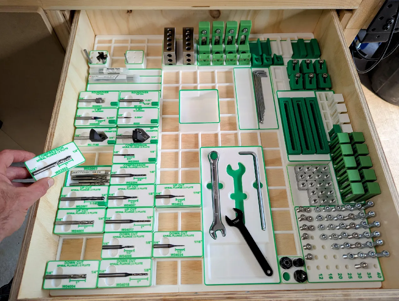 CNC Drawer Organizer for Bit, Tool & Work Holding (Gridfinity) by