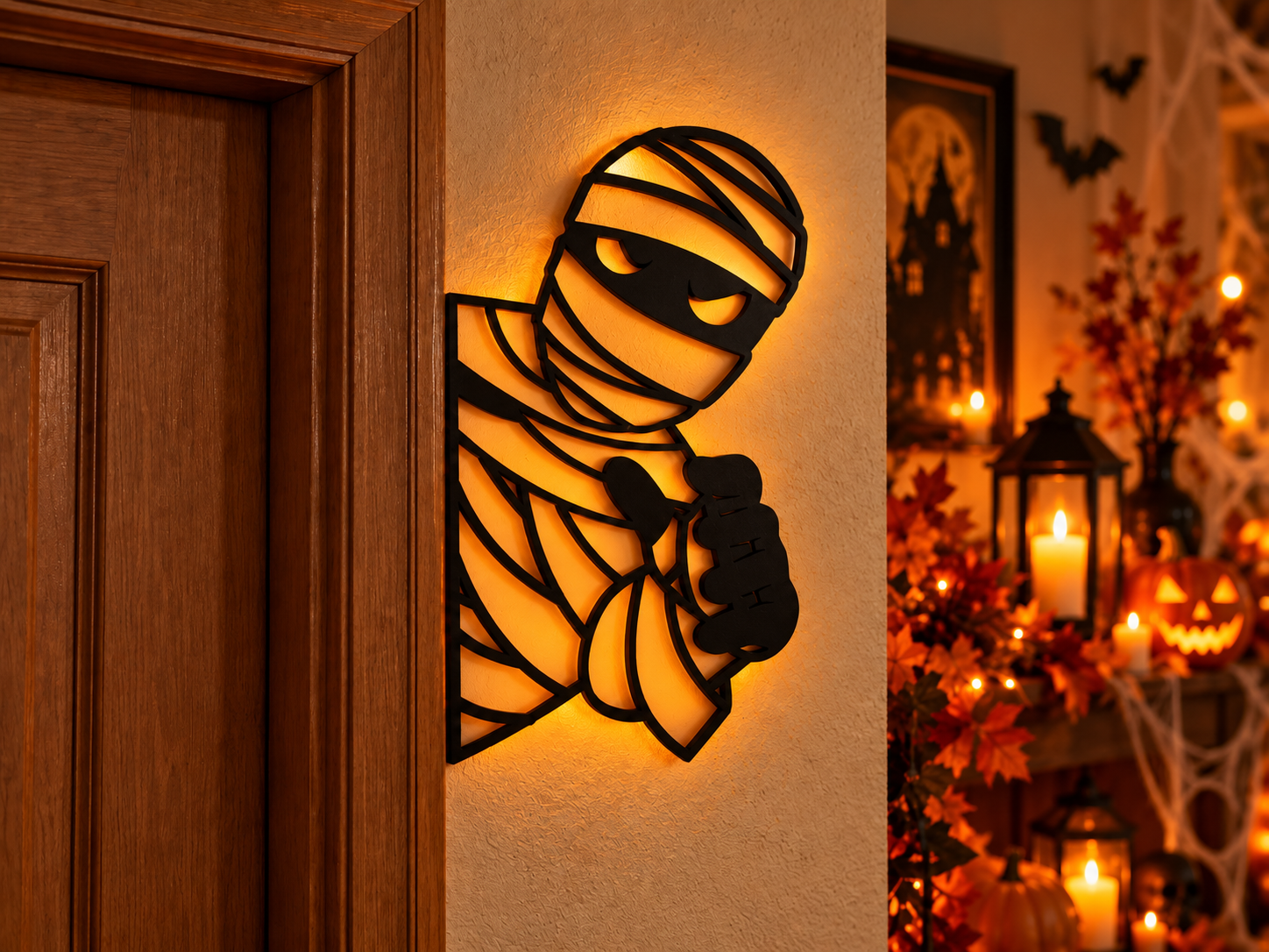 Halloween Mummy Door Frame Wall Art – Spooky Peeking Mummy