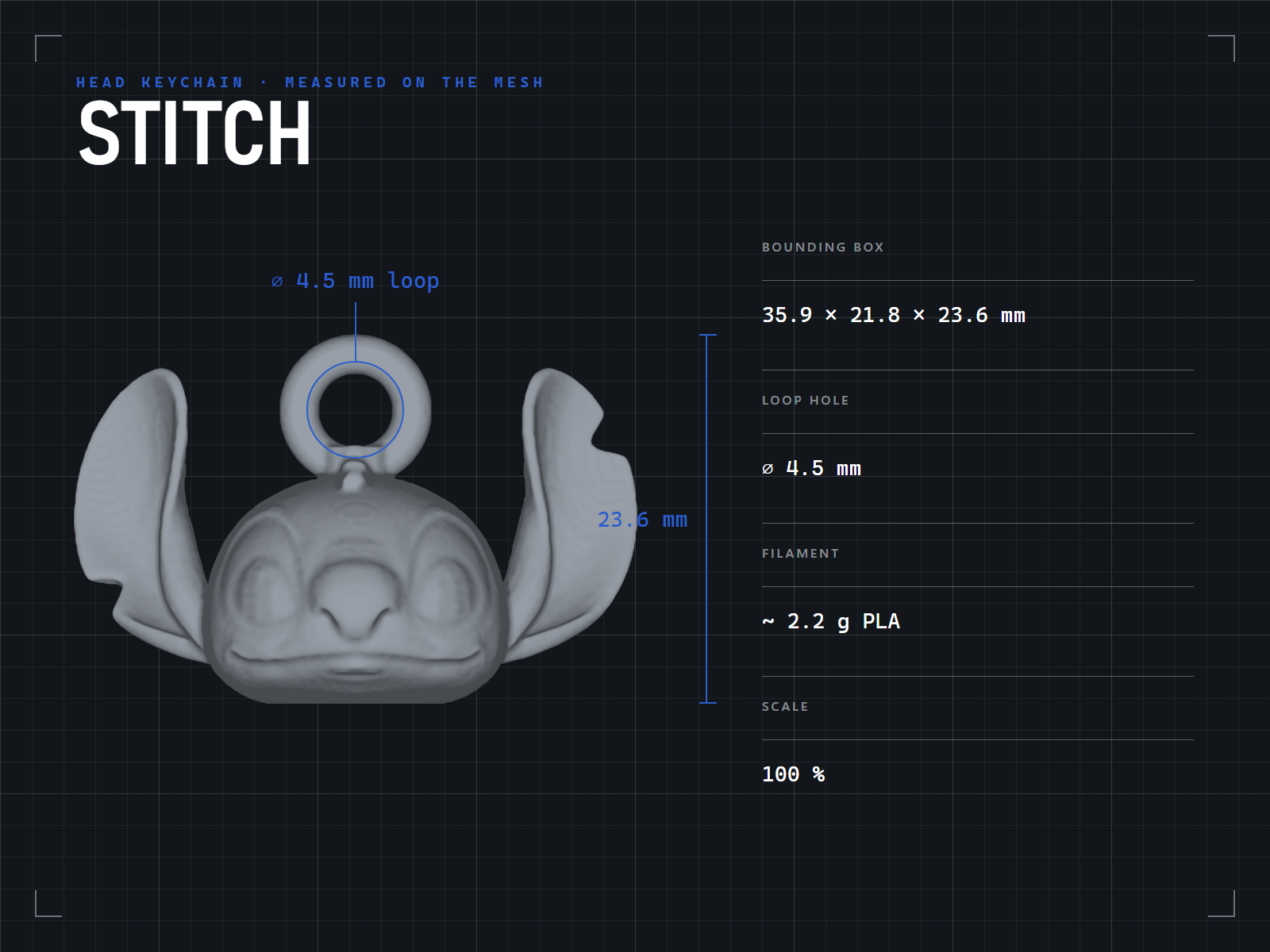 Stitch Head Keychain - 36 mm Chibi Charm