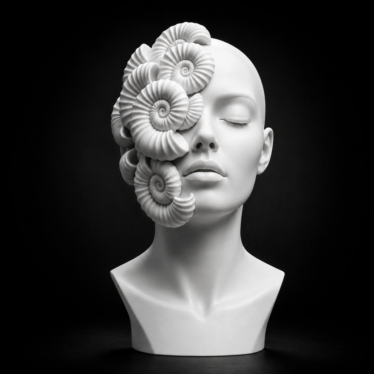 Surreal Nautilus Woman Bust STL | Modern Sculpture | Decorative Art Statue | 3D Print File