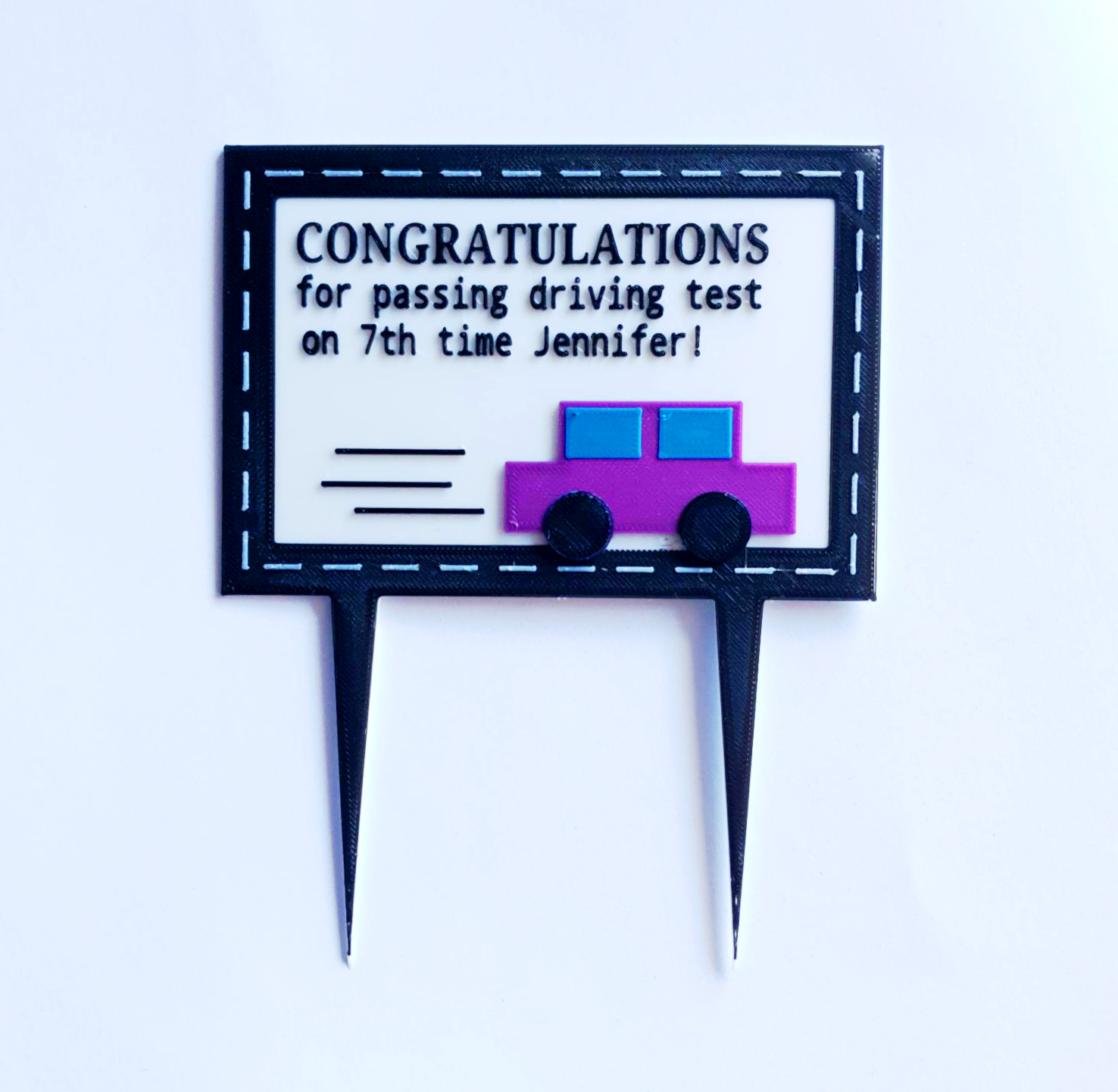 Congratulations for passing driving test on 7th time Jennifer! Cake
