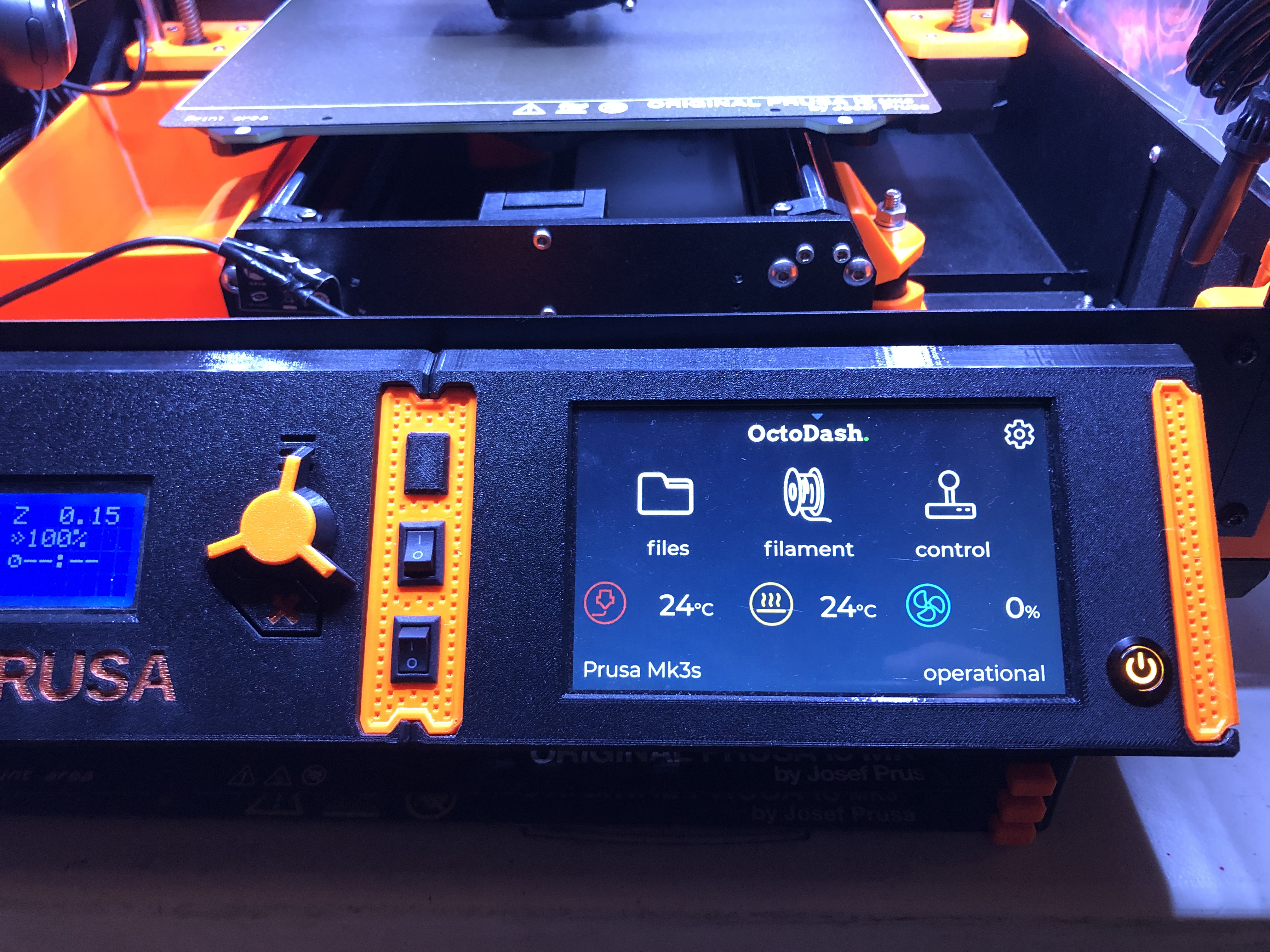 Front push button with LED for Waveshare 5" LCD and a side rocker switch - Prusa Box