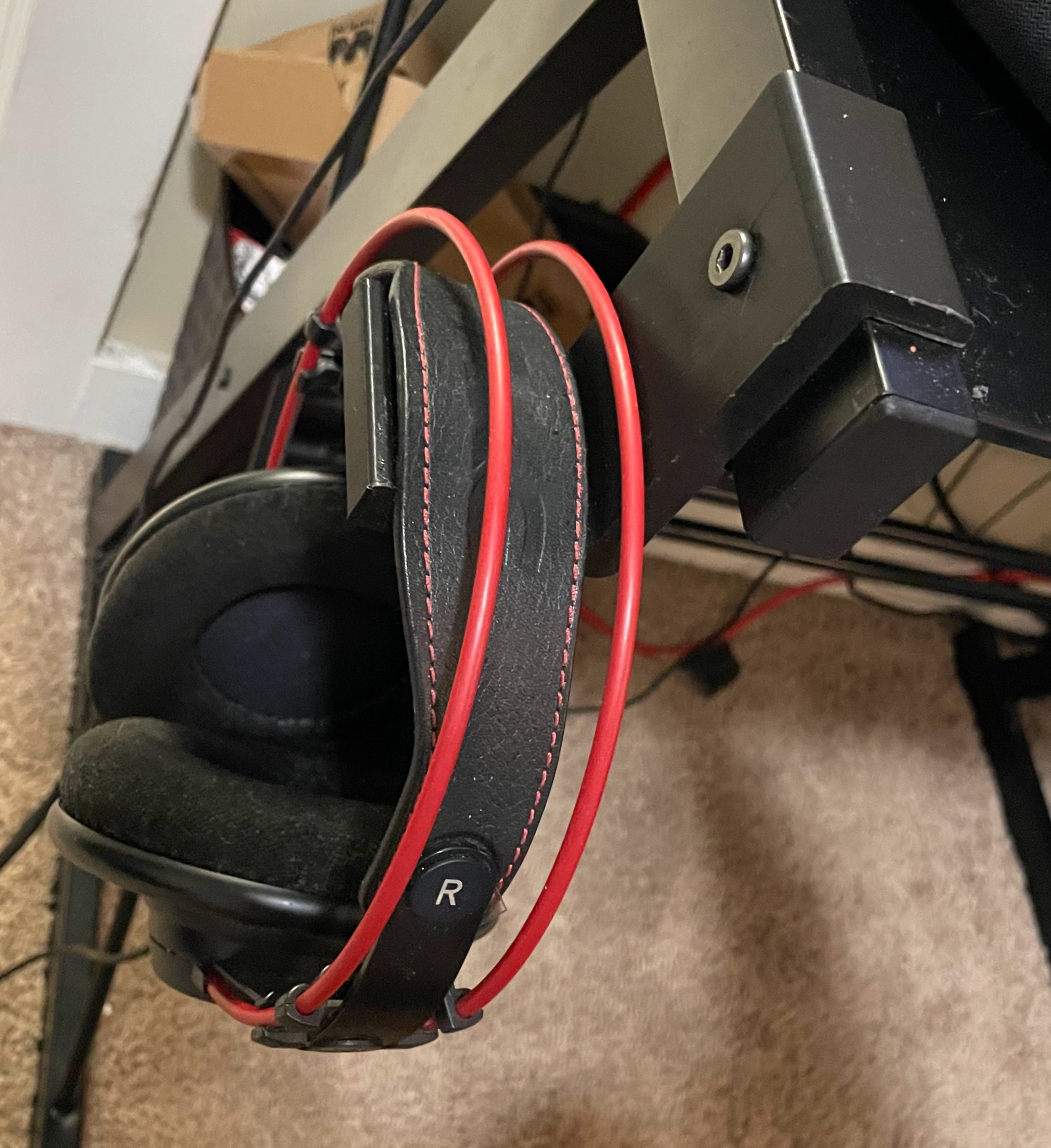 Headphone mount for the side of Walker Edison Ellis Modern Glass Desk