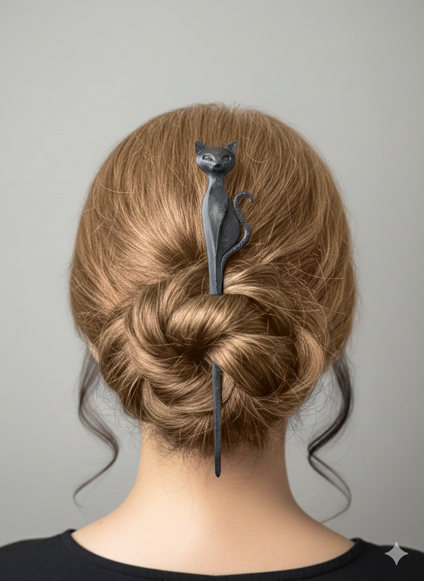 Black cat hairpin