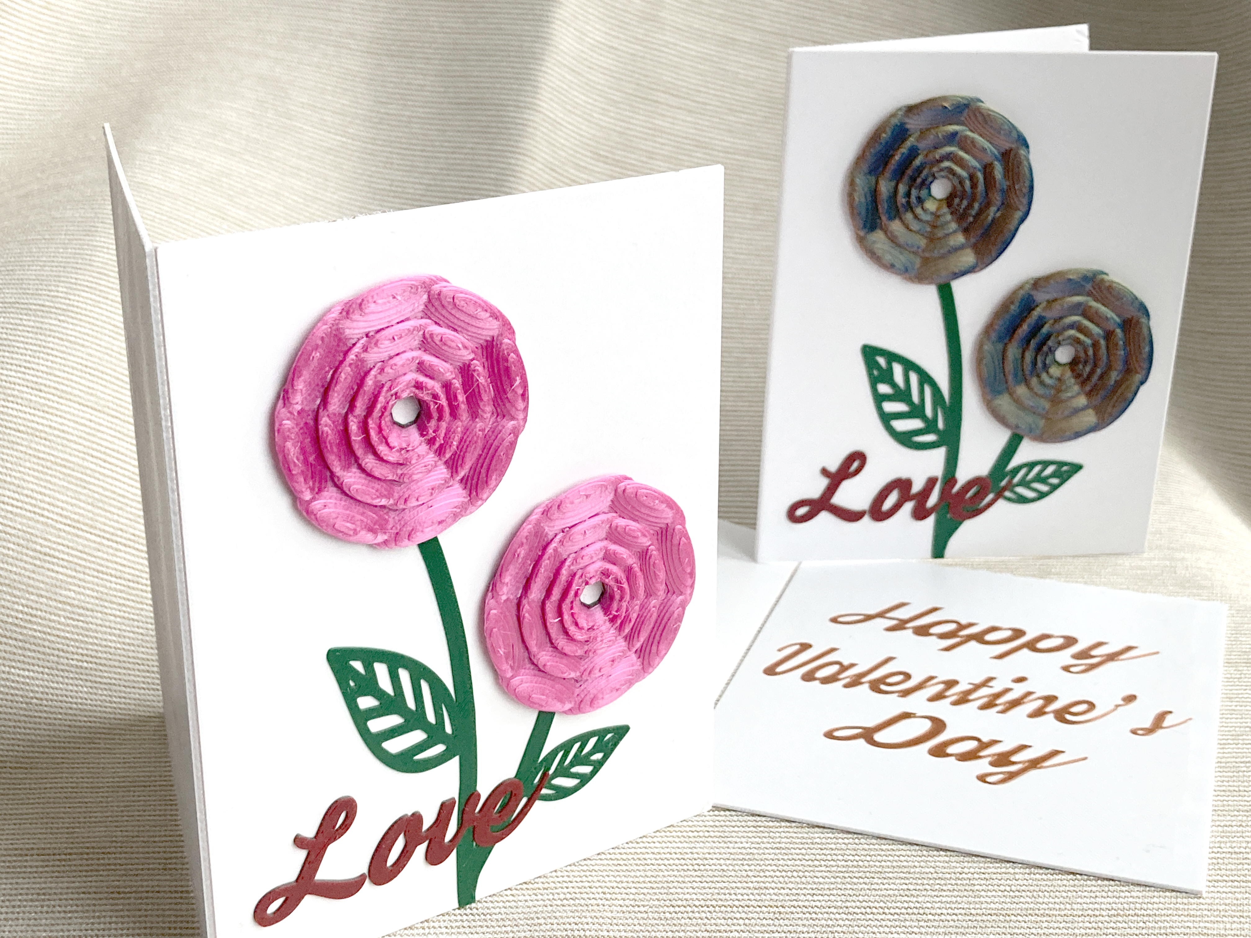 3D printed Valentine Flower Greeting Card with Tulle Hinge