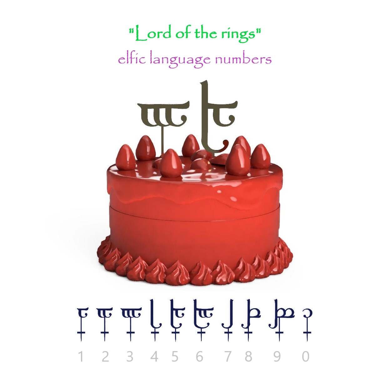 elfic numbers topper cake for "Lord of the Rings" fandom