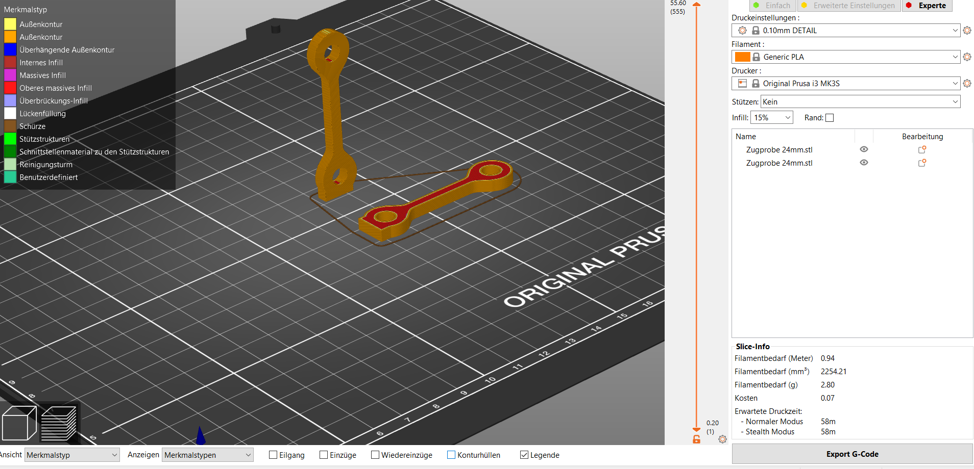 Materialtest Zugprobe 4x4mm