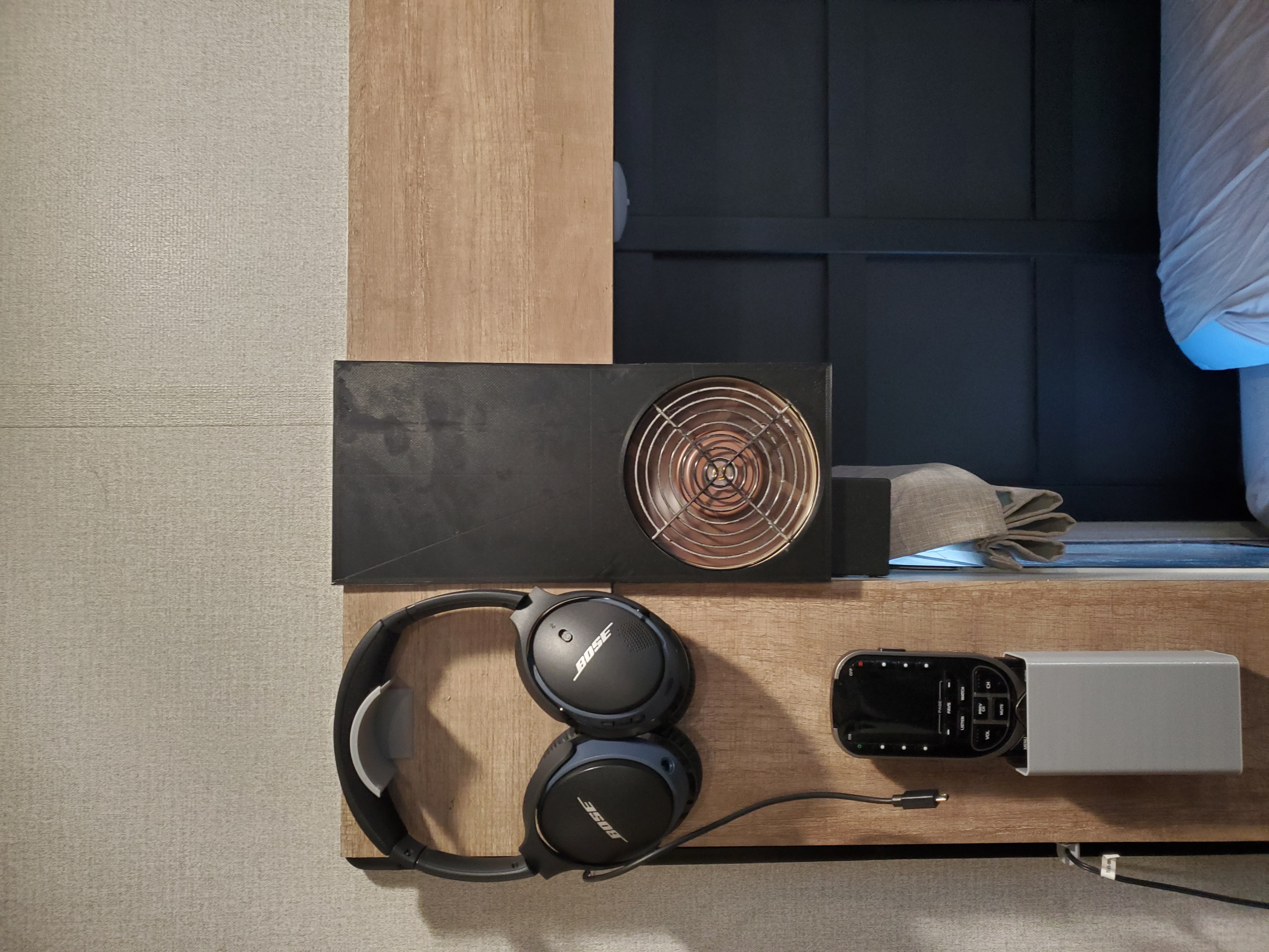 Bed fan mount and cable track