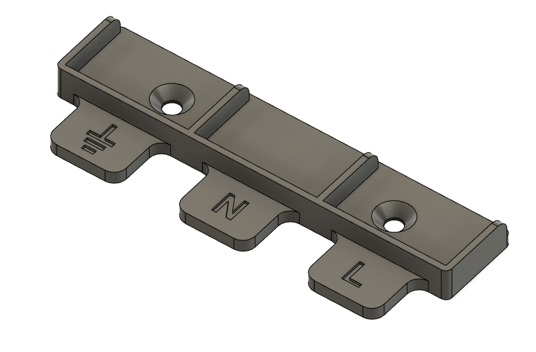 Mount for 3x5wire WAGO connectors with mains power labels, holes for Voron DIN clip