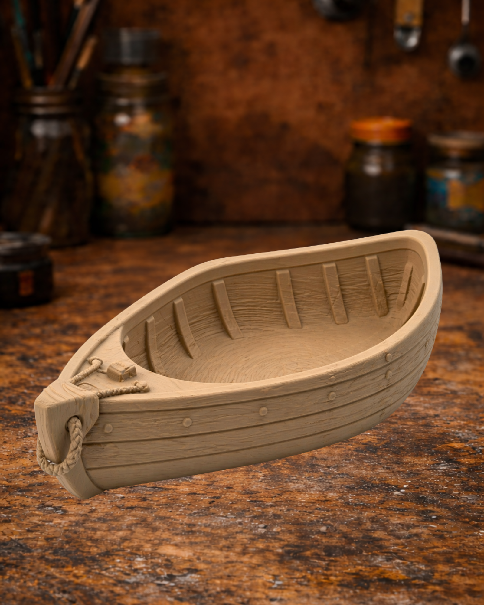 Wooden Boat Bowl – Rustic Rowboat Organizer