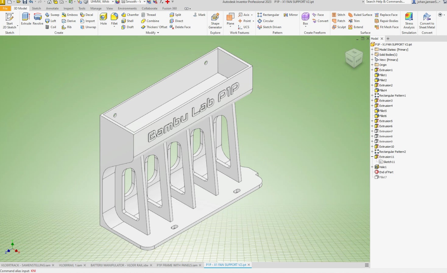 X1 to P1P Auxiliary Part Cooling Fan holder by JJDeluxe73 Download