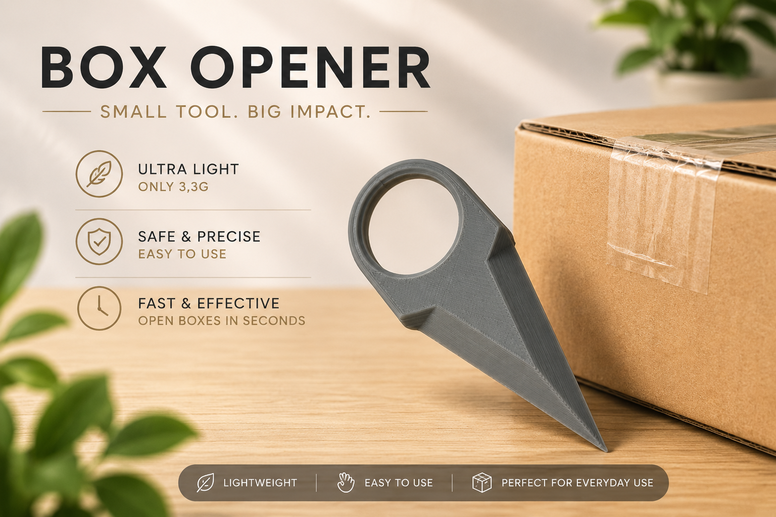 Compact Box Opener | Safe 3D Printable Carton & Package Cutter