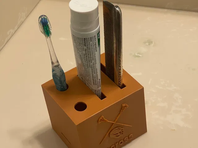 Bathroom sink valet for basic utensils (Toothbrush, Toothpaste, & Comb)-Lacross Logo