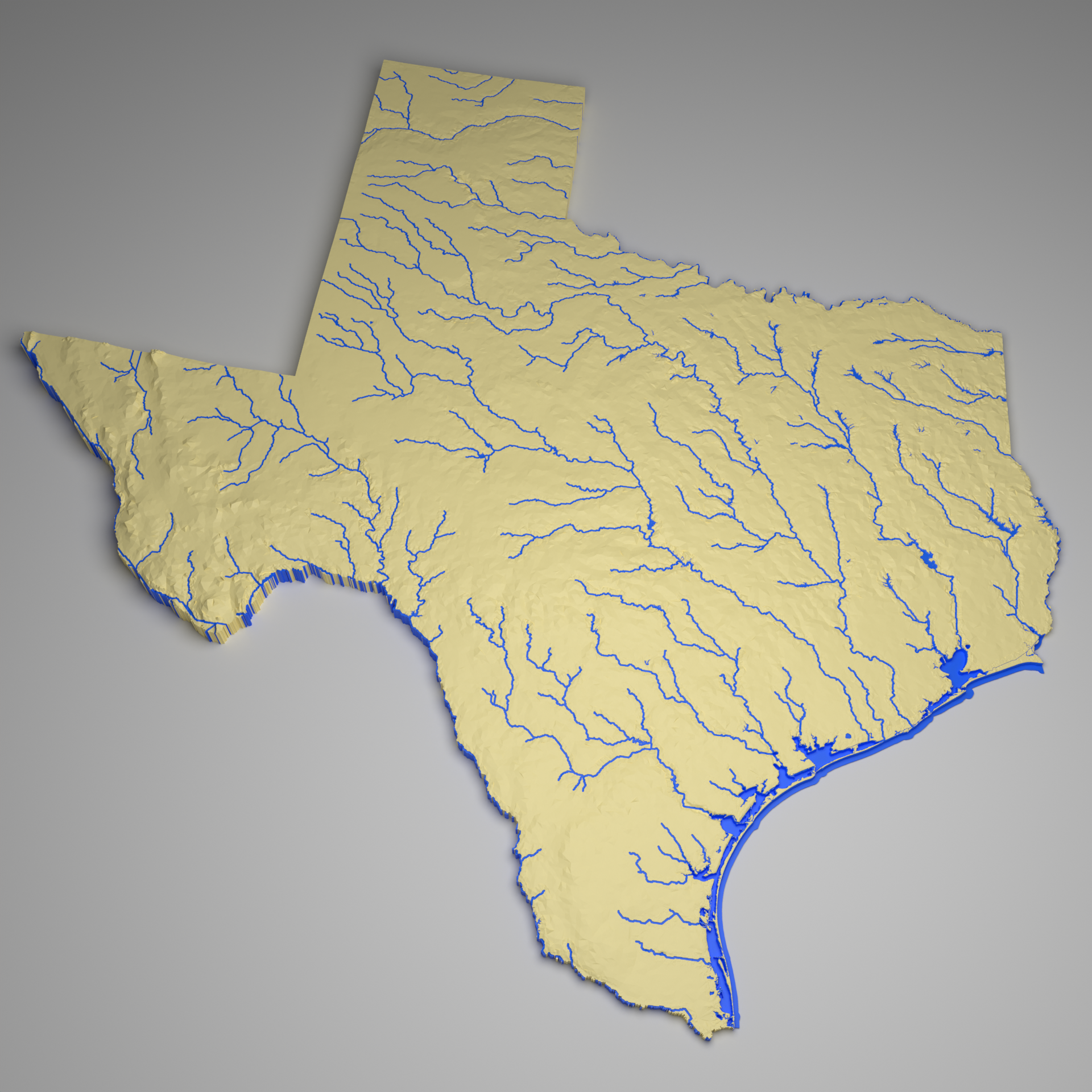 Texas, USA (TX) Low Poly Topographic Map
