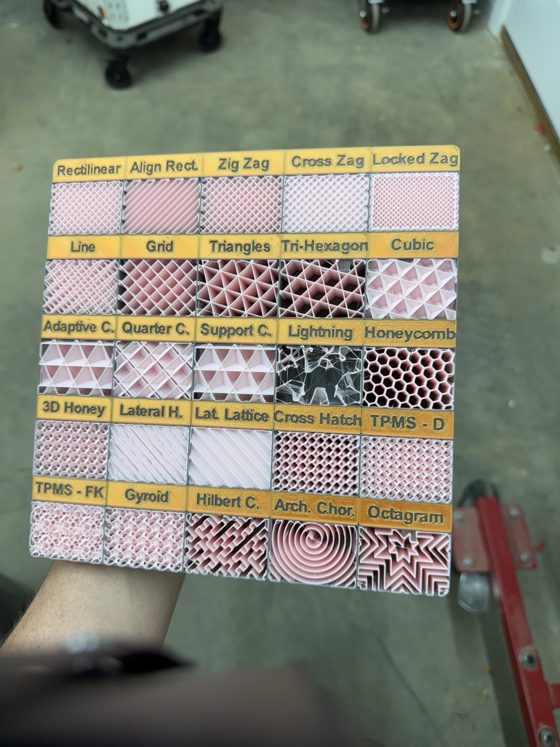 Infill Pattern Test Panel Reference Tile – 5x5 Gridfinity - single print or split to objects and print however you want — thumbnail 2