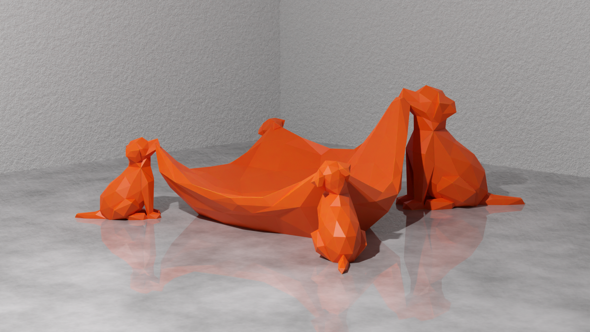 Low Poly Mother & Baby Puppy Dogs Decorative Tray