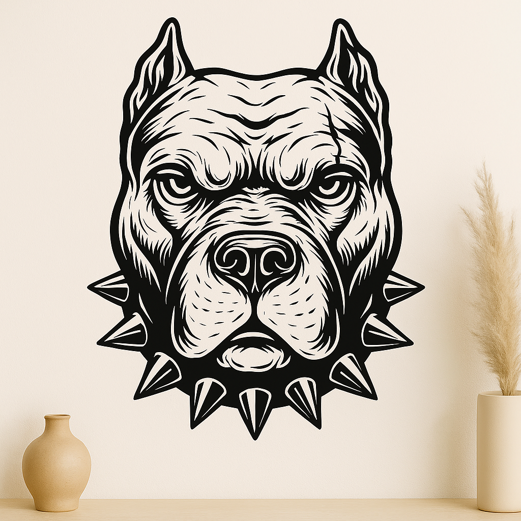 Tête de Pitbull stylisée – Décoration murale tribale / Stylized Pitbull Head – Tribal Wall Art