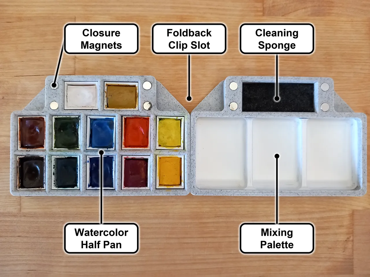 Watercolor Palette with lid by grajohnt, Download free STL model