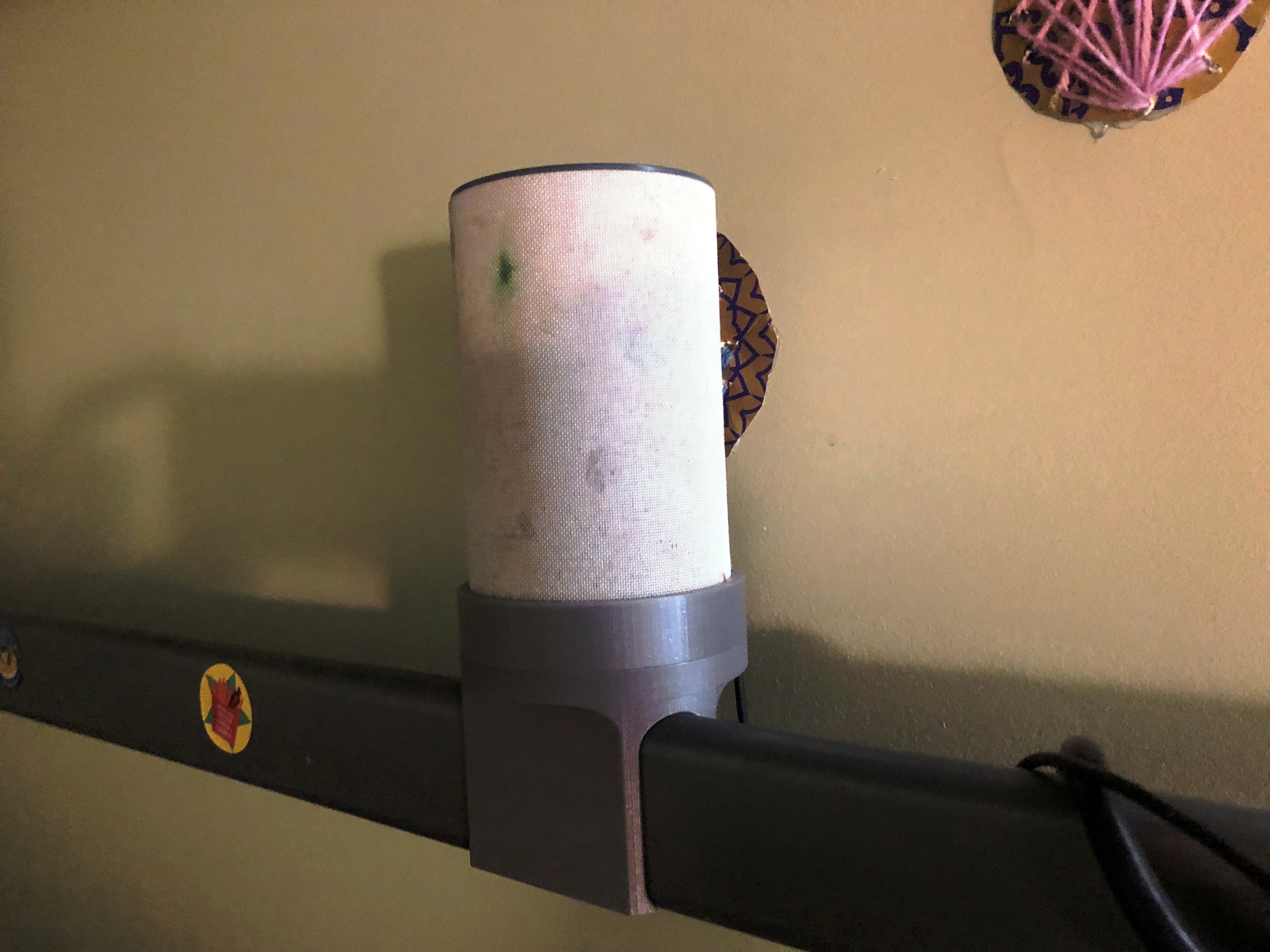 A holder for Amazon Echo to fit on Ikea Svarta loft bed