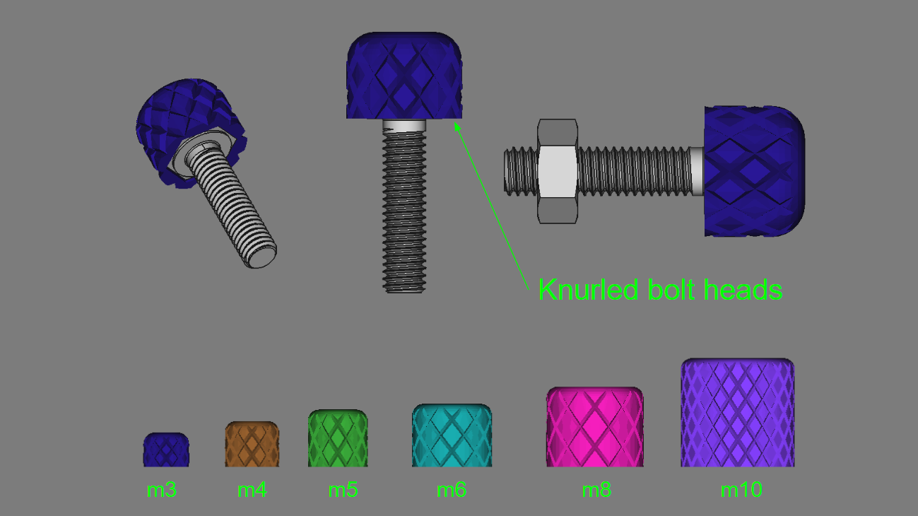 Knurled bolt heads collection m3m10 by ICant3DPrint Download free