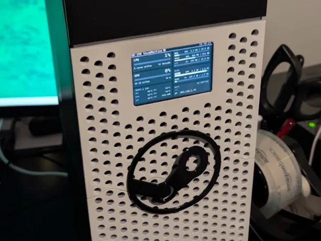 Steam Box 5 Fat by Old Lamer Modified Upper Front Panel with 3.5" Turzx Turing Smart Screen Mount