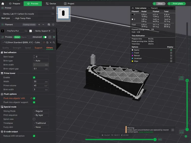 flush into objects infill with support filament