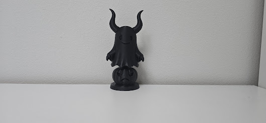 Cute Horned Ghost with Grumpy Pumpkin Halloween Figurine