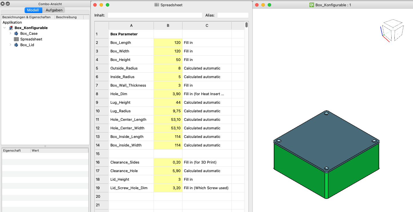 Variable box konfigurable by freecad spreadsheet by leon reijnders