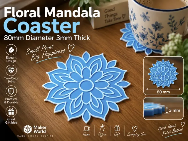 Floral Mandala Coaster 80mm Diameter 3mm Thick