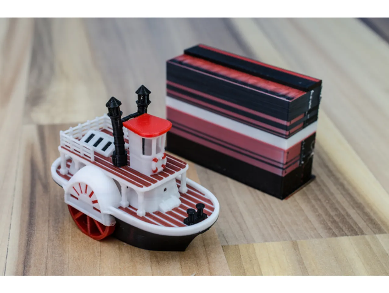 Old paddle-wheel steam boat with display stand (visual benchy) by