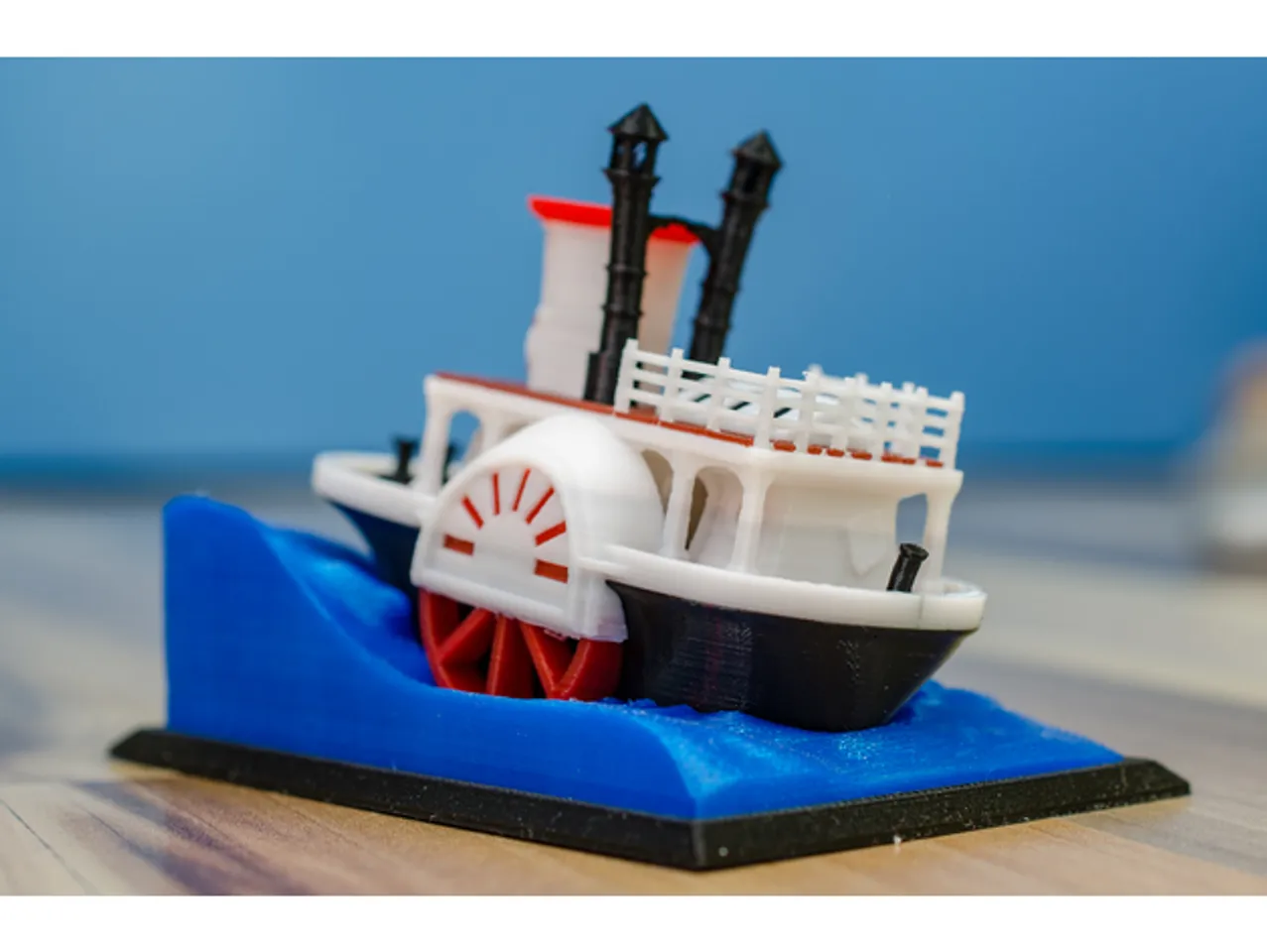 Old paddle-wheel steam boat with display stand (visual benchy) by
