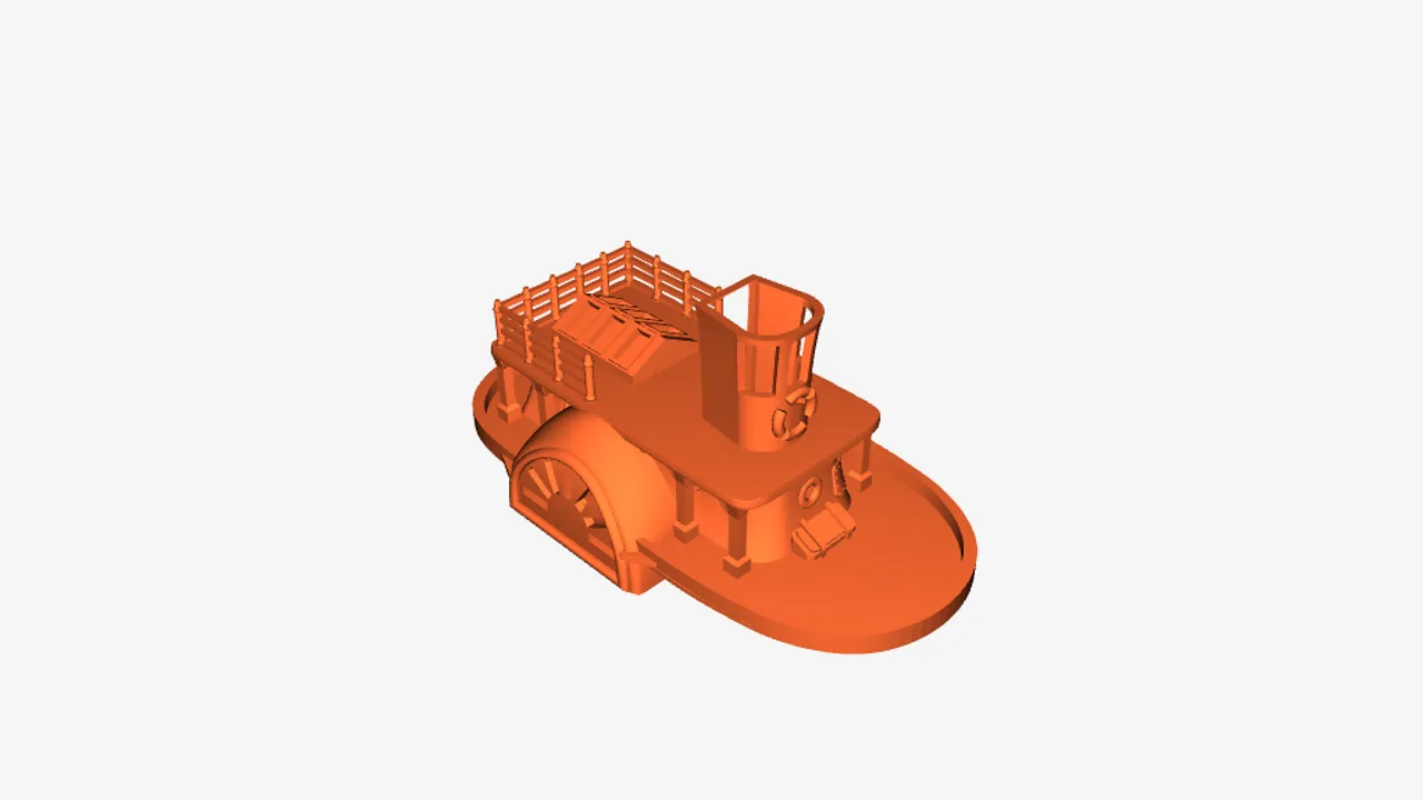 Old paddle-wheel steam boat with display stand (visual benchy) by