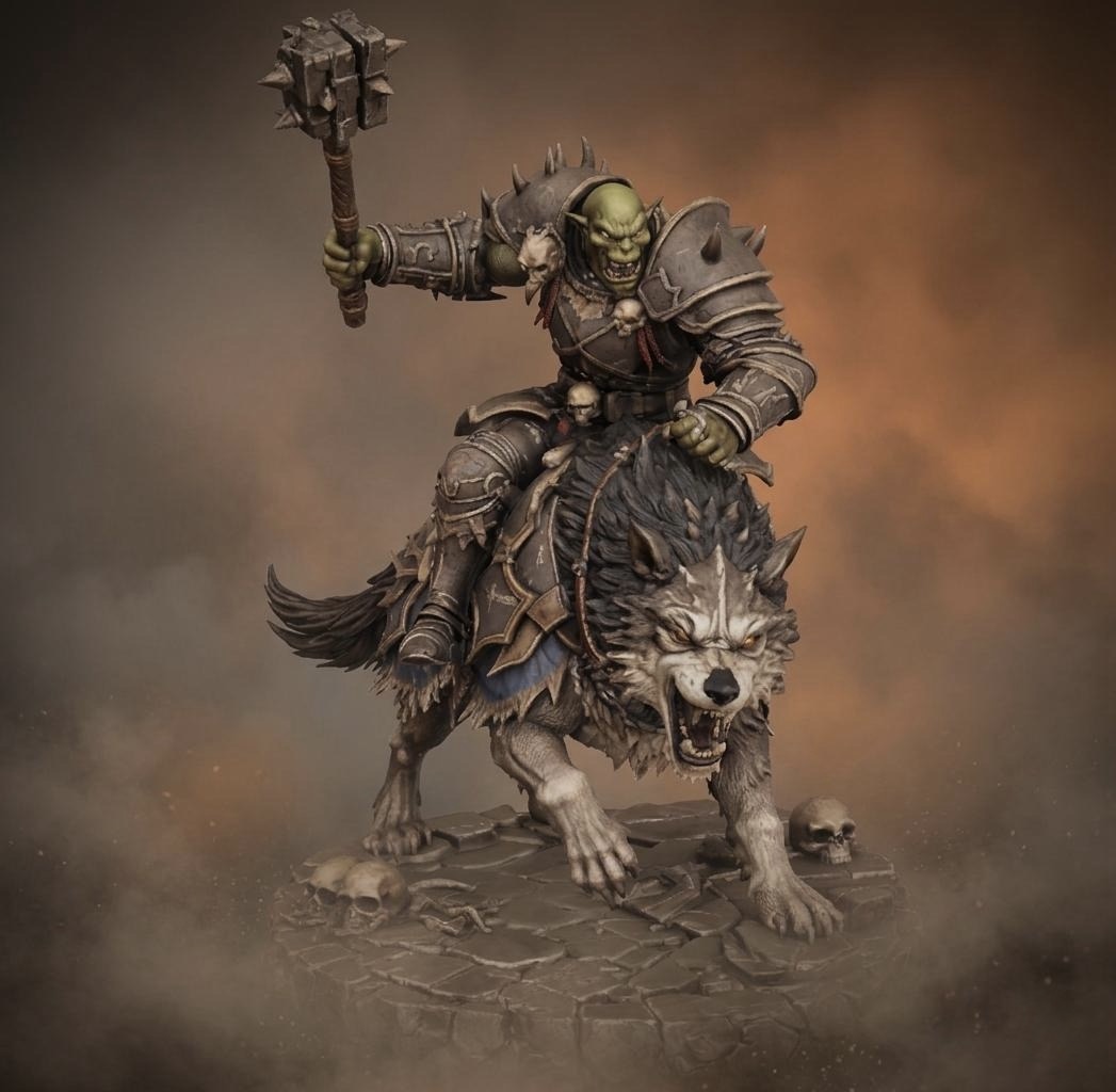 Bloodbound Realms – Orc – Ironhide Warg-Reaver (Dark Fantasy 3D Printable Miniature STL) 3D model