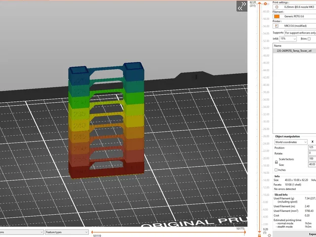 Temperature Tower auto g-code insertion to set temps automatically - Tune PETG for no stringing