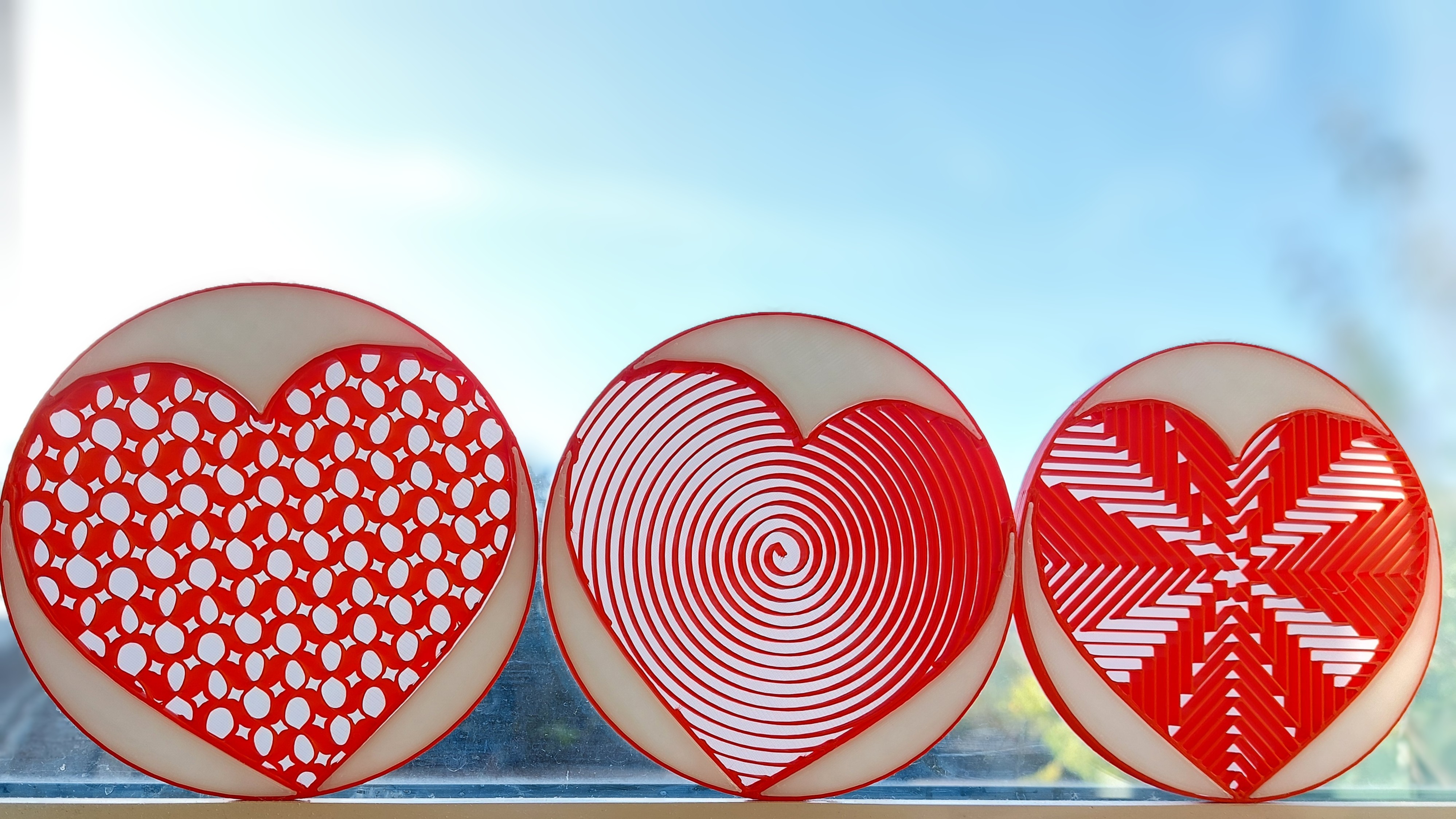 Heart Coasters (customizable with any infill pattern)