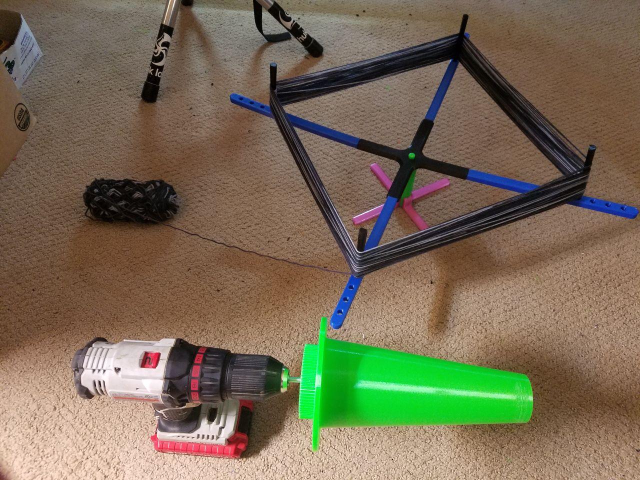 Yarn Cone for Knitting, with Drill Mount Adapter (Parametric) by