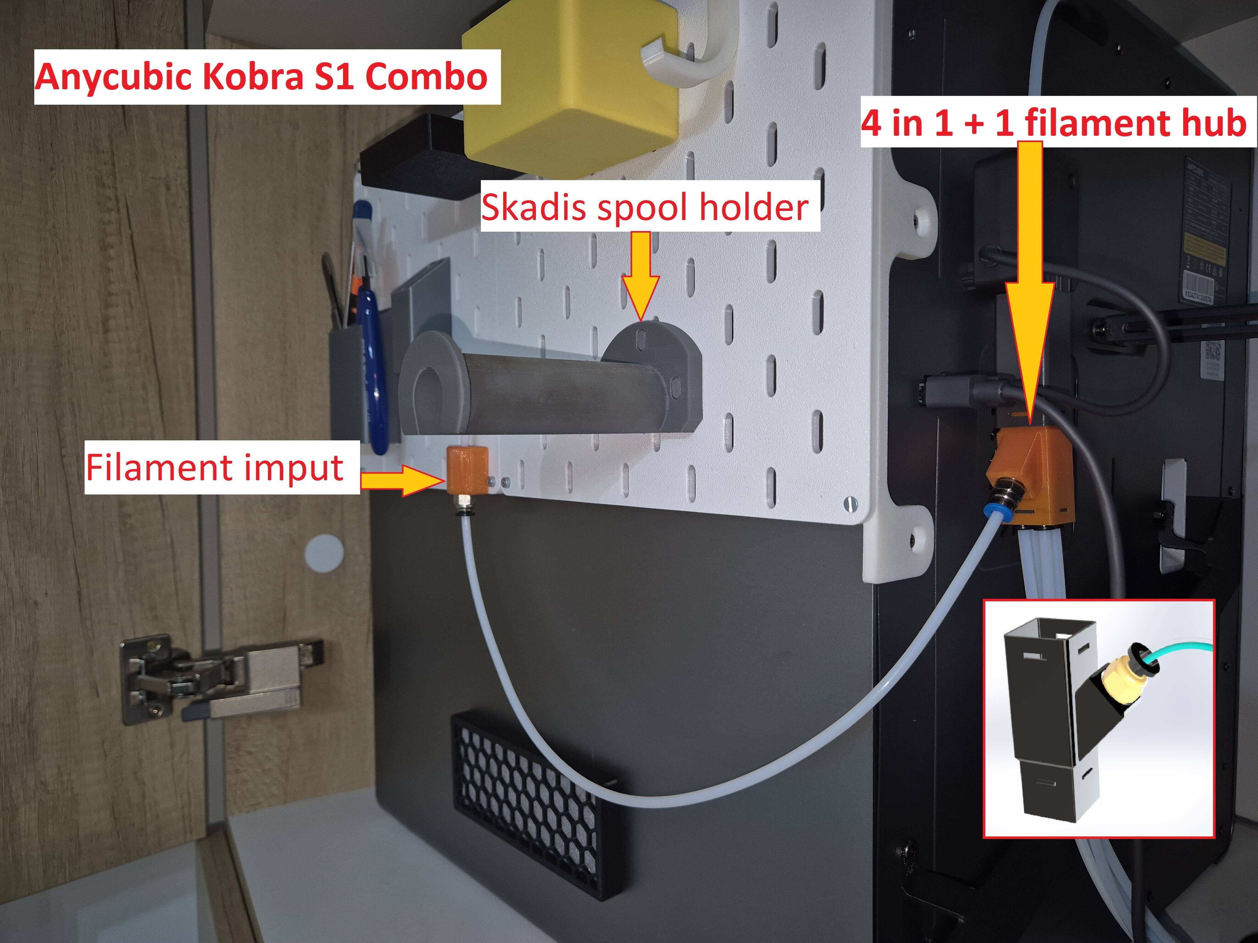 4 in 1 Filament Hub Upgrade for Anycubic Kobra 3 / S1 Combo – Skadis Mount spoolhoder