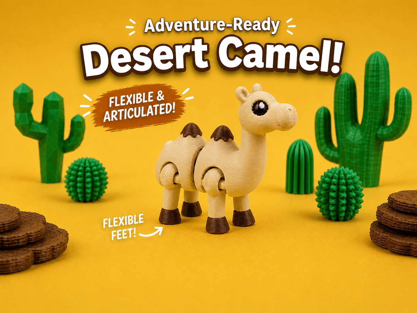 Flexi Camel - Articulated Desert Animal Figure | Print-in-Place | No Supports