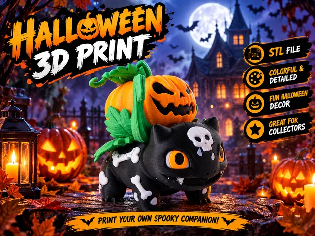 Halloween Black Cat Sculpture with Pumpkin