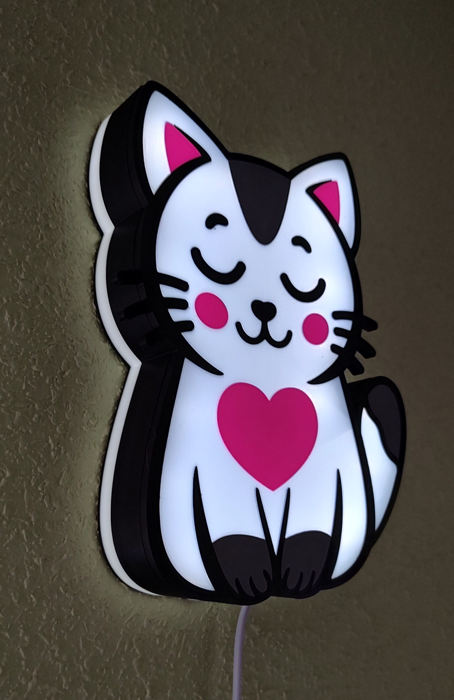Sleepy Cute Cat Heart Kids Lamp