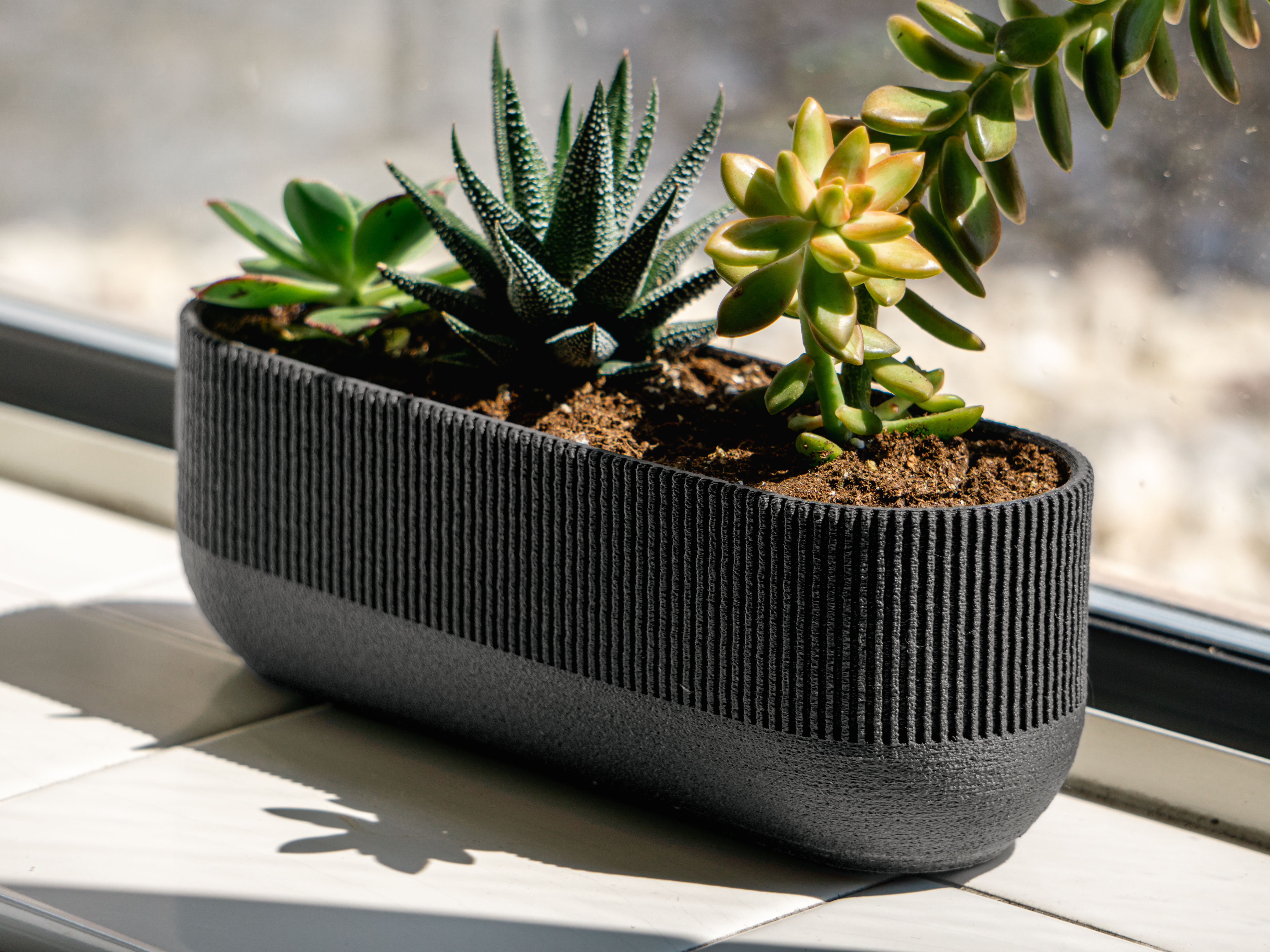 Modern Trio Planter, with Drainage Holes, Drip Tray 3D model thumbnail