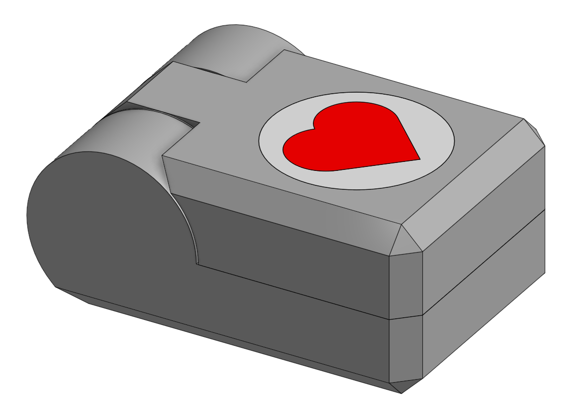 Small print in place hinged box with circular inlay and snap closure by