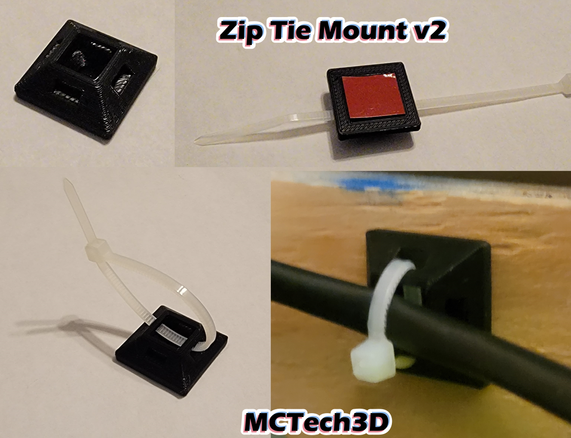Zip Tie Mount with screw and/or double-sided tape