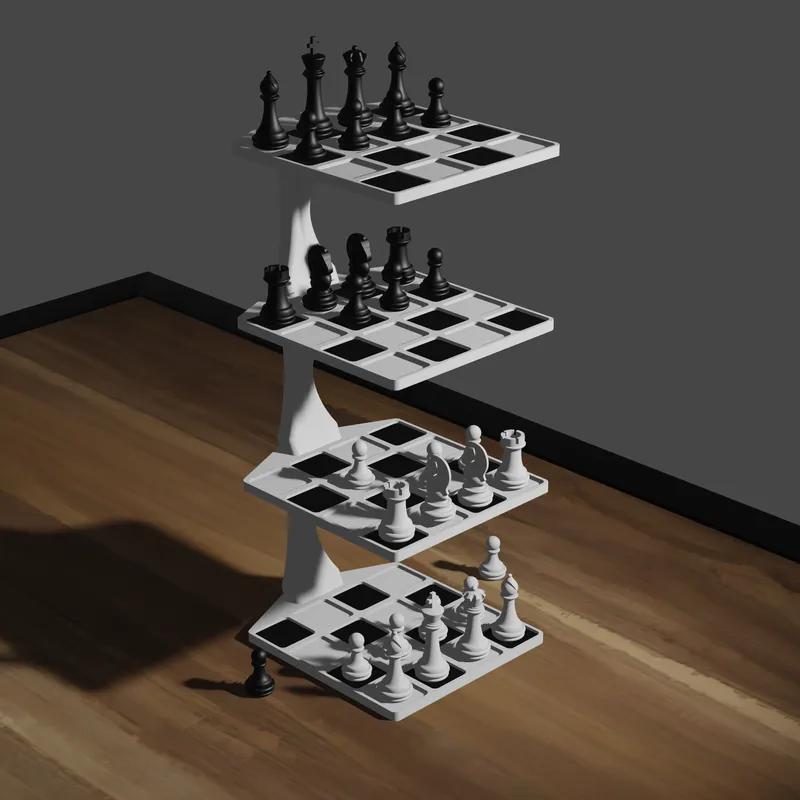 Chess Pieces 3 Black Chessboard Setup Board Game (Download Now) 